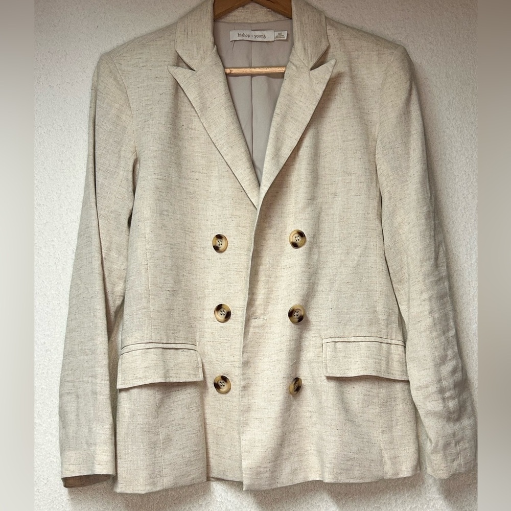 bishop + young Cream Double-Breasted Blazer